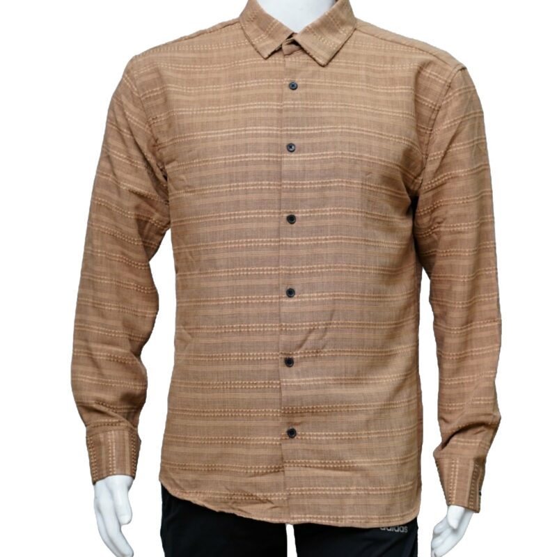 Men’s Imported Fabric Long Sleeve Shirt – Premium Brown Textured Design